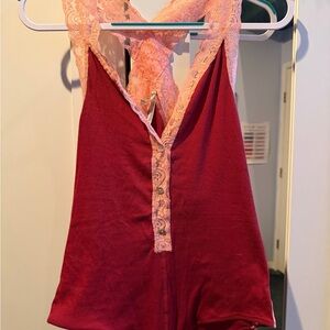 NWT Free People Women's Lace-Trim Camisole Bodysuit Medium